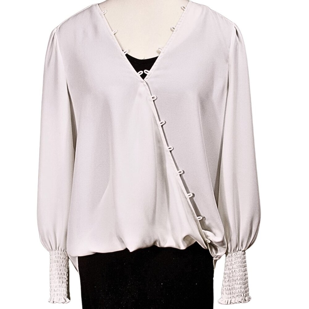 L'AGENCE Draped Button-Detail Blouse – Size M – White